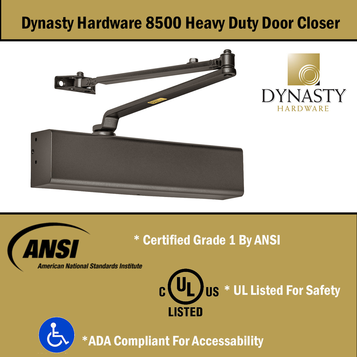 Dynasty Hardware DYN-8500-DURO Surface Mount Door Closer, Size 1-6, ADA Compliant, Duronotic Bronze