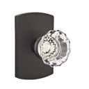 Emtek 7200-AS-FB Astoria Crystal Door Knob Privacy Set With Sandcast Bronze #4 Rosette Flat Black