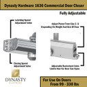 Dynasty Hardware 1636-ALUM Grade 1 Door Closer, Size 3-6, Sprayed Aluminum