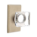 Emtek 7204-MSC-TWB Modern Square Crystal Door Knob Privacy Set With Sandcast Bronze #3 Rosette Tumbled White Bronze