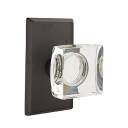 Emtek 7054-MSC-FB Modern Square Crystal Door Knob Dummy Set With Sandcast Bronze #3 Rosette Flat Black
