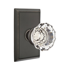 Emtek 8121-AS-US10B Astoria Clear Crystal Door Knob Passage Set With Rectangular Rosette Oil Rubbed Bronze