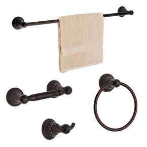Dynasty Hardware 2200-ORB-4 Muirfield Series Bathroom Hardware Set, Oil Rubbed Bronze, 4-Piece Set, with 24" Towel Bar