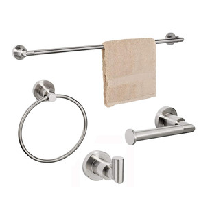Dynasty Hardware 4000-SN-4 Manhattan Towel Bar Set, Satin Nickel, 4-Piece Set, With 24" Towel Bar