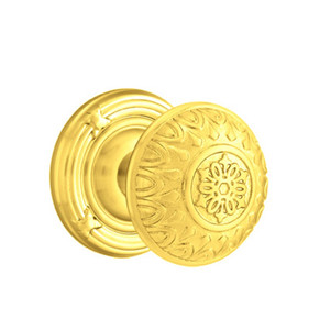Emtek 8057-LN-US3 Lancaster Door Knob Dummy Set With Ribbon & Reed Rosette Polished Brass