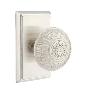 Emtek 8221-LN-US15 Lancaster Door Knob Privacy Set With Rectangular Rosette Satin Nickel