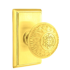 Emtek 8221-LN-US3 Lancaster Door Knob Privacy Set With Rectangular Rosette Polished Brass