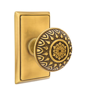 Emtek 8221-LN-US7 Lancaster Door Knob Privacy Set With Rectangular Rosette French Antique