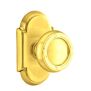 Emtek 8058-RBK-US3 Ribbon & Reed Door Knob Dummy Set With #8 Rosette Polished Brass