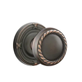 Emtek 8057-RK-US10B Rope Door Knob Dummy Set With Ribbon & Reed Rosette Oil Rubbed Bronze