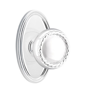 Emtek 8520-RK-US26 Rope Door Knob Dummy Set With Oval Rosette Polished Chrome