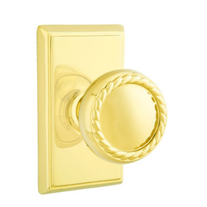 Emtek 8121-RK-US3 Rope Door Knob Passage Set With Rectangular Rosette Polished Brass
