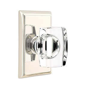 Emtek 8521-WS-US14 Windsor Crystal Door Knob Dummy Set With Rectangular Rosette Polished Nickel