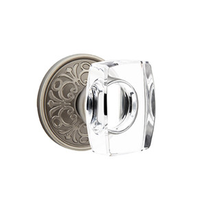 Emtek 8206-WS-US15A Windsor Crystal Door Knob Privacy Set With Lancaster Rosette Pewter