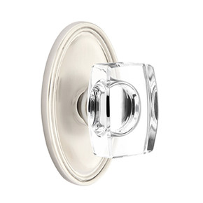 Emtek 8220-WS-US15 Windsor Crystal Door Knob Privacy Set With Oval Rosette Satin Nickel