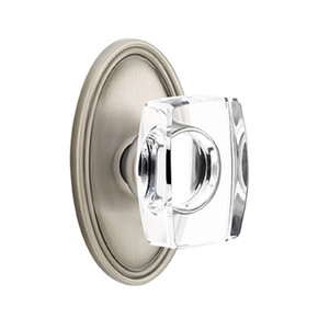 Emtek 8220-WS-US15A Windsor Crystal Door Knob Privacy Set With Oval Rosette Pewter