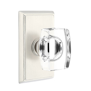 Emtek 8221-WS-US15 Windsor Crystal Door Knob Privacy Set With Rectangular Rosette Satin Nickel