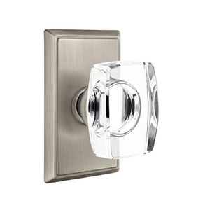 Emtek 8221-WS-US15A Windsor Crystal Door Knob Privacy Set With Rectangular Rosette Pewter