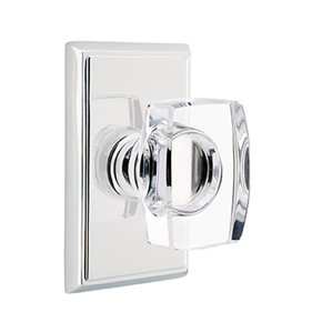 Emtek 8221-WS-US26 Windsor Crystal Door Knob Privacy Set With Rectangular Rosette Polished Chrome