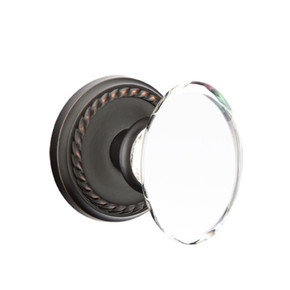 Emtek 8051-HT-US10B Hampton Crystal Door Knob Dummy Set With Rope Rosette Oil Rubbed Bronze