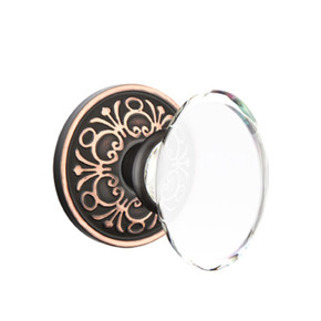 Emtek 8056-HT-US10B Hampton Crystal Door Knob Dummy Set With Lancaster Rosette Oil Rubbed Bronze