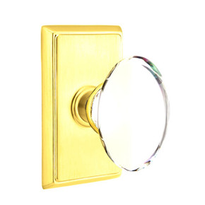 Emtek 8521-HT-US3 Hampton Crystal Door Knob Dummy Set With Rectangular Rosette Polished Brass