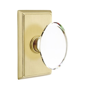 Emtek 8521-HT-US4 Hampton Crystal Door Knob Dummy Set With Rectangular Rosette Satin Brass