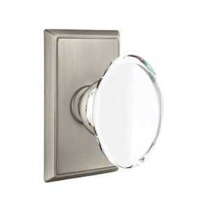 Emtek 8221-HT-US15A Hampton Crystal Door Knob Privacy Set With Rectangular Rosette Pewter