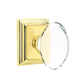 Emtek 8261-HT-US3 Hampton Crystal Door Knob Privacy Set With Wilshire Rosette Polished Brass