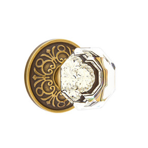 Emtek 8056-OT-US7 Old Town Clear Crystal Door Knob Dummy Set With Lancaster Rosette French Antique