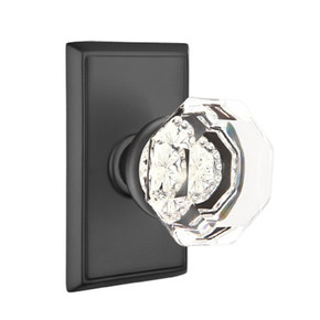 Emtek 8521-OT-US19 Old Town Clear Crystal Door Knob Dummy Set With Rectangular Rosette Flat Black