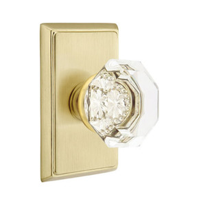 Emtek 8521-OT-US4 Old Town Clear Crystal Door Knob Dummy Set With Rectangular Rosette Satin Brass