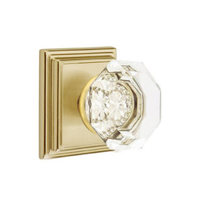 Emtek 8561-OT-US4 Old Town Clear Crystal Door Knob Dummy Set With Wilshire Rosette Satin Brass
