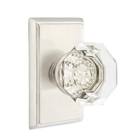 Emtek 8121-OT-US15 Old Town Clear Crystal Door Knob Passage Set With Rectangular Rosette Satin Nickel