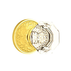 Emtek 8206-OT-US3 Old Town Clear Crystal Door Knob Privacy Set With Lancaster Rosette Polished Brass