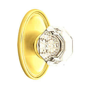 Emtek 8220-OT-US3 Old Town Clear Crystal Door Knob Privacy Set With Oval Rosette Polished Brass