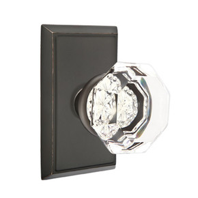 Emtek 8221-OT-US10B Old Town Clear Crystal Door Knob Privacy Set With Rectangular Rosette Oil Rubbed Bronze