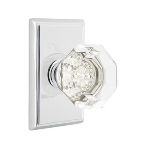 Emtek 8221-OT-US26 Old Town Clear Crystal Door Knob Privacy Set With Rectangular Rosette Polished Chrome