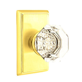 Emtek 8221-OT-US3 Old Town Clear Crystal Door Knob Privacy Set With Rectangular Rosette Polished Brass