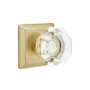 Emtek 8231-OT-US4 Old Town Clear Crystal Door Knob Privacy Set With Quincy Rosette Satin Brass