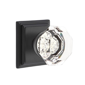 Emtek 8261-OT-US19 Old Town Clear Crystal Door Knob Privacy Set With Wilshire Rosette Flat Black