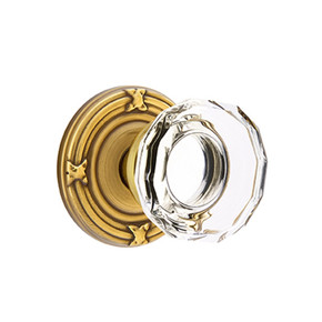Emtek 8057-LW-US7 Lowell Crystal Door Knob Dummy Set With Ribbon & Reed Rosette French Antique