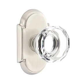 Emtek 8058-LW-US15 Lowell Crystal Door Knob Dummy Set With #8 Rosette Satin Nickel