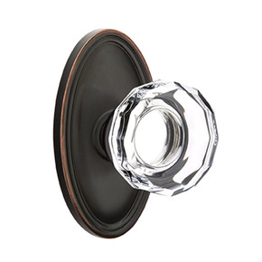 Emtek 8520-LW-US10B Lowell Crystal Door Knob Dummy Set With Oval Rosette Oil Rubbed Bronze