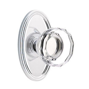 Emtek 8520-LW-US26 Lowell Crystal Door Knob Dummy Set With Oval Rosette Polished Chrome