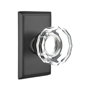 Emtek 8521-LW-US19 Lowell Crystal Door Knob Dummy Set With Rectangular Rosette Flat Black