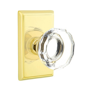 Emtek 8521-LW-US3 Lowell Crystal Door Knob Dummy Set With Rectangular Rosette Polished Brass