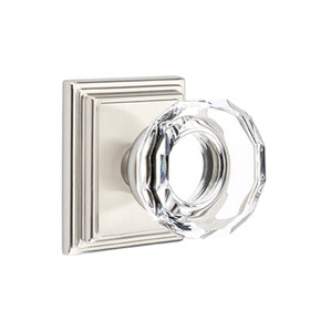 Emtek 8561-LW-US15 Lowell Crystal Door Knob Dummy Set With Wilshire Rosette Satin Nickel
