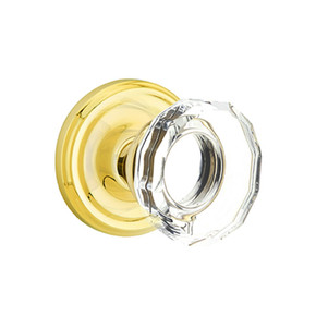 Emtek 8100-LW-US3 Lowell Crystal Door Knob Passage Set With Regular Rosette Polished Brass