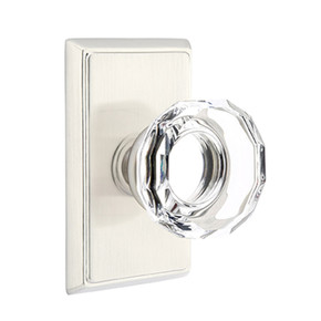 Emtek 8121-LW-US15 Lowell Crystal Door Knob Passage Set With Rectangular Rosette Satin Nickel